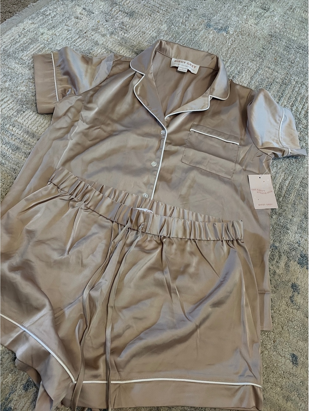 Birdy Grey Satin Pajama Set in Taupe, Medium